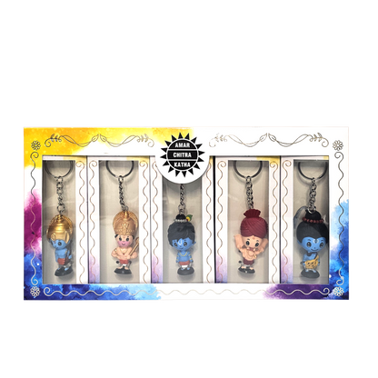 Amar Chitra Katha Mythology Keychain Collection Set of  5 + 6 Month Gold Pass